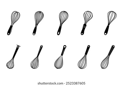 Whisk Silhouette Vector Bundle, Whisk Clipart Black Silhouette Set