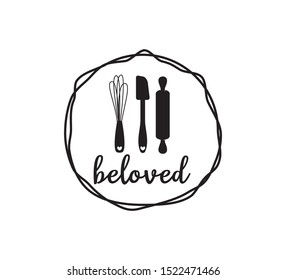whisk spatula rolling pin inside circle for bakery business vector logo graphic design template
