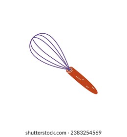 Whisk tool for making cakes and baking, flat vector illustration isolated on white background. Kitchen tool for cooks and pastry chefs for preparing dough and cream.