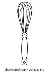 Whisk - ilustración lineal vectorial para colorear. Esquema. Whisk - Herramienta de cocina para colorear libro, logotipo o signo. Cocina