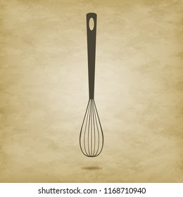 Whisk for whipping-vector illustration. Icon on brown grunge background.