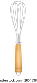 Whisk with wooden handle - a charming vintage kitchen utensil. Isolated vector illustration over white background.