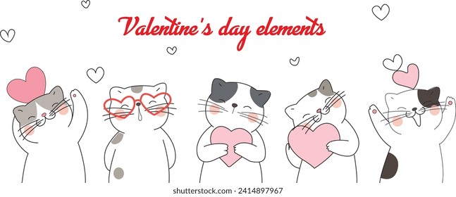 Traduce tu camino al amor con nuestro adorable conjunto de vectores de gatos del Día de San Valentín. Expresar cariño con estilo. ¡Perfecto para el diseño más sincero! ¡Amor maullido!