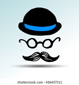 whisker, facial, mustache, vector, black, illustration, retro, face, hair, style hat