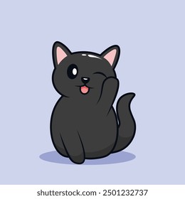 Whisker Wiggles: A Comically Cute Black Cat Vector Cartoon Icon