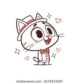 whiskers clean logo vector illustration. Modern flat color vector illustration of a cute cartoon cat mascot character. Perfect for various design projects.