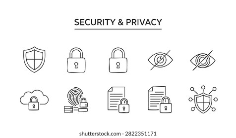 whiskers security and privacy icon set with shield lock and eye symbols