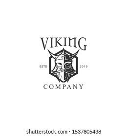 Whiskers Viking Shield Man Shaggy Logo Design Template Vector Illustration