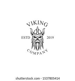 Whiskers Viking Skull Man Shaggy Logo Design Template Vector Illustration