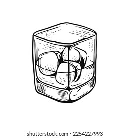 Whiskey or alcohol cocktail hand drawn black color outline sketch style vector art.