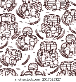 Whiskey background, pattern set. Collection icon whiskey. Vector