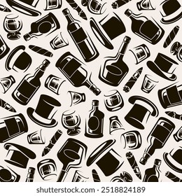 Whiskey background, pattern set. Collection icon whiskey. Vector