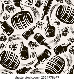 Fundo de Whiskey, conjunto de padrões. Ícone de coleção whiskey. Vetor