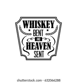 whiskey bent and heaven sent, motto written on white background, frame with stars in vintage americana whiskey label style, vector illustration, design for t-shirt