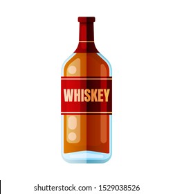 Whiskey bottle of alcohol drink, element of celebration party, toast symbol. Beverage cognac and wine or champagne and rum, pub object, entertainment. Vector illustration in flat cartoon style