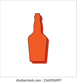 Whiskey bottle. Alcoholic drink for parties and celebrations. Simple shape isolated with contour and shadow. Colored illustration on white background. Flat design style for any purposes. Vector.