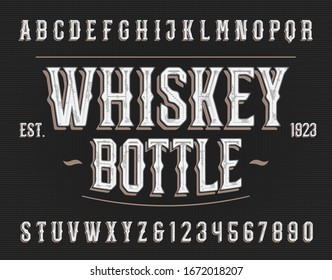 Whiskey Bottle alphabet font. Retro letters and numbers. Vector typeface for your typography design.