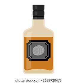 whiskey bottle with barrel label flat cartoon illustration