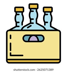 Whiskey bottle box icon. Outline whiskey bottle box vector icon color flat isolated on white