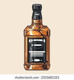 Whiskey bottle colorful vintage label with elite alcoholic drink for bar or restaurant menu decoration vector illustration