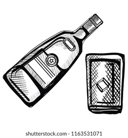 whiskey bottle with glass