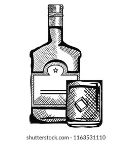 whiskey bottle with glass