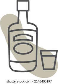 Frasco de whisky y vidrio, ilustración, vector sobre fondo blanco.