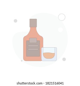 whiskey bottle with glass vector flat illustration on white background