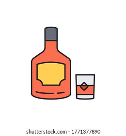 Whiskey bottle and glass vector icon symbol alcohol isolated on white background