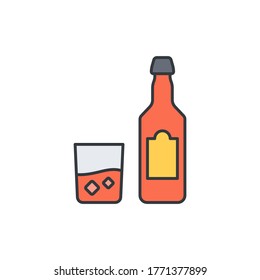 Whiskey bottle and glass vector icon symbol alcohol isolated on white background