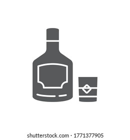 Whiskey bottle and glass vector icon symbol alcohol isolated on white background