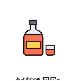 Whiskey bottle and glass vector icon symbol alcohol isolated on white background