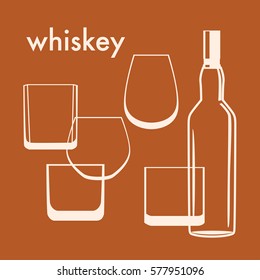 Whiskey bottle and glasses vector illustration