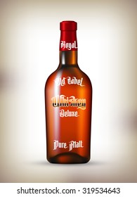 Whiskey bottle with Labels Set. Modern Gothic Style Font. Kinds of whiskey