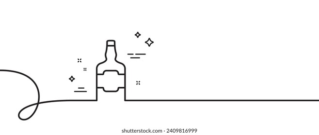 Whiskey bottle line icon. Continuous one line with curl. Scotch alcohol sign. Whiskey bottle single outline ribbon. Loop curve pattern. Vector