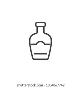 Icono de la línea del frasco de Whiskey. signo de estilo lineal para concepto móvil y diseño web. Icono vector de contorno de botella de Brandy. Símbolo, ilustración del logotipo. Gráficos vectoriales