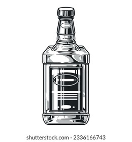 Whiskey bottle monochrome vintage label with strong alcohol drink for men's parties and celebratory rave vector illustration