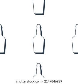Whiskey bottles seamless pattern. Line art style. Outline image. Black and white repeat template. Party drinks concept. Illustration on white background. Flat design style for any purposes. Vector.
