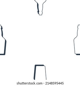 Frascos de Whiskey sin problemas. Estilo de arte de línea. Imagen de contorno. Plantilla de repetición en blanco y negro. El concepto de las bebidas de fiesta. Ilustración sobre fondo blanco. Estilo de diseño plano para cualquier propósito. Vector.

