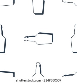 Whiskey Flaschen nahtlose Muster. Line Art Stil. Rahmenbild. Schwarz-Weiß-Wiederholvorlage. Party-Drinks-Konzept. Illustration auf weißem Hintergrund. Flaches Design für jeden Zweck. Vektorgrafik.
