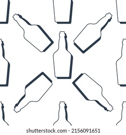 Whiskey bottles seamless pattern. Line art style. Outline image. Black and white repeat template. Party drinks concept. Illustration on white background. Flat design style for any purposes. Vector.
