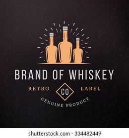 Whiskey Bottles. Vintage Retro Design Elements for Logotype, Insignia, Badge, Label. Business Sign Template. Textured Background