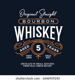 Whiskey Bourbon Label Logo Emblem With Ornate Monoline Borders Red Gold Colored. Vintage Vector Illustration.