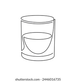 Whiskey brandy bourbon drink glass line continuous drawing. Hand drawn vector illustration. Linear silhouette. Minimal design, print, banner, card, bar wall art poster, brochure, menu, logo, sketch.