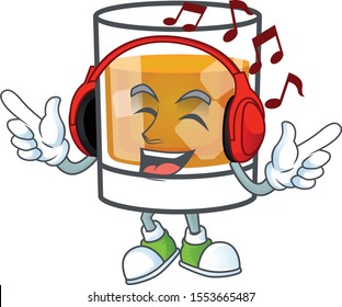 Whiskey with character listening music on white background