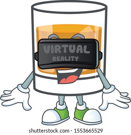 Whiskey with character virtual reality on white background