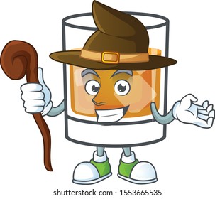 Whiskey with character witch on white background
