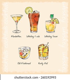 whiskey cocktails menu vector