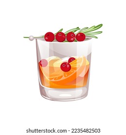 Whiskey with cranberries.Christmas winter drink with cranberries, orange.Cranberry-orange bourbon.