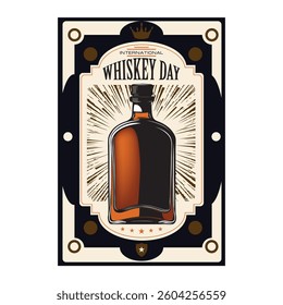 Whiskey Day commercial label, vector illustration